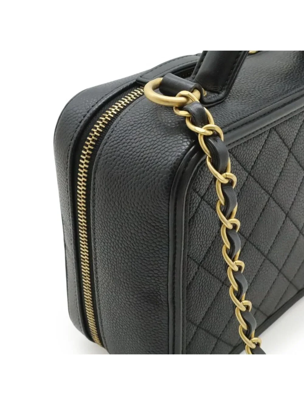 Chanel CC Filigree Quilted Vanity Case Handbag 2-Way Chain Shoulder Caviar